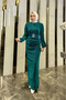 Seçil Glittery Hijab Evening Dress Turquoise - 2