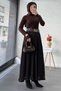 Lace Textured Flared Long Skirt – Brown - 8