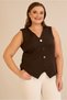 Women's Plus Size V Neck Big Ornamental Button Sleeveless Vest Look Stretchy Woven Blouse - 7