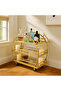 FFD 3-Tier Arched Bar Cart - Welded Metal Frame, Glass Shelves, Lockable Wheels 1.3cm (Gold, 80cm) - 6
