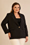 Women's Plus Size Single Button Decorative Flap Pocket Shoulder Pad Layer Lined Woven Jacket - 6
