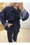 Tie-Up Dark Blue Jacket Pants Denim Set - 5