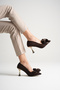 Women's Gold Heel Satin Bow-Detail Elegant Heeled Shoes - 4