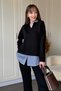Shirt Detailed Polo Neck Buttoned Black Trouser Suit - 3