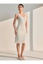 Women's Stone Crew Neck Knitted Motif Crop Sweater and Knitwear Dress Set - 4