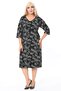 Women's Black Floral Pattern Three Quarter Sleeve Plus Size Stretchy Winter Dress