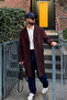 Men's Regular Fit Buttoned Pocketed Winter Lined Classic Plum Long Cashmere Coat - 7