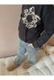 Leopard Floral Embroidered Sweat Jeans Pants 2-Piece Set for Girls - 2