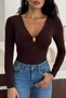 Women's V-Neck Gold Detailed Long Sleeve Blouse – Black, Coffee, White, Burgundy 10136 - 7