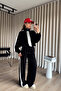 Black and White Striped Detail Zippered Oversized Modal Tracksuit Set