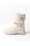 Girls' Cream Colored Warm Lining Quilted Zippered Boots - 3