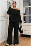 Women's Plus Size Patchwork Detail Wide Cut Neckline Loose Leg Modal Tracksuit with Pockets