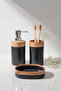Premium Quality Wood Look Solid Soap Dish + Liquid Soap Dispenser + Toothbrush Holder Set Bathroom Set