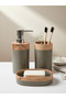 Premium Quality Wood Look Solid Soap Dish + Liquid Soap Dispenser + Toothbrush Holder Set Bathroom Set - 4