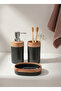 Premium Quality Wood Look Solid Soap Dish + Liquid Soap Dispenser + Toothbrush Holder Set Bathroom Set - 5