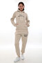 Beige Stylish Fleece Women's Tracksuit Set with Elasticated Legs and Pockets, Hooded Embroidery Details, Compact Set