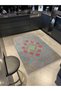 Blue and Pink Themed Motif Geometric Patterned Fringed Vintage Decorative Carpet Berlin-33-3132 - 2