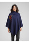 Indigo Asymmetrical Cut Flower Detailed Poncho