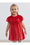 Özmarka New Season Red Velvet Baby Girl Dress with Bow Detail - 2