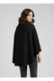 Black Asymmetrical Cut Flower Detailed Poncho - 3