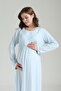 Women's Blue Special Design Jacquard Long Sleeve Full Length Winter Maternity Dressing Gown Nightgown Set - 8