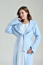 Women's Blue Special Design Jacquard Long Sleeve Full Length Winter Maternity Dressing Gown Nightgown Set - 4