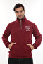Men's Burgundy Standard Fit Regular Cut Fleece Lined Half Zipper Stand Collar Cotton Sweatshirt - 3