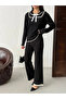 Women's Black Bow Detailed Corded Fabric Piece Stylish Knitwear Set