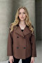 Basic Buttoned Double-Breasted Collar Brown Trench Coat