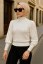 Balloon Sleeve Patterned Pearl Embroidered Half Fisherman Knitwear Sweater Blouse - 2