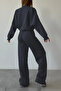 Women's Bomber High Waist Palazzo Oversized Tracksuit Set - 3