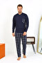 Men's Long Sleeve Combed Cotton Navy Blue Pajama Set - 4