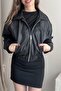 Premium Ibiza Oversize Bomber Leather Jacket Black - 2