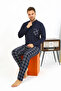 Men's Long Sleeve Combed Cotton Navy Blue Pajama Set - 3