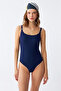 Women's Navy Blue Metal Accessory Thin Strap One Piece Swimsuit - 3