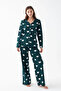 Women's Emerald Green Heart Patterned Buttoned Cotton Pajama Set - 4