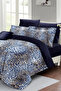 King Size 100% Cotton Satin Double Duvet Cover Set Blue Leopard 220X240Cm - 3