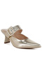 Women Large Buckle Kitten Heel Mules in Gold