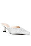 Women White Rhinestones Embellished Satin Mules
