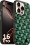 iPhone 16 Pro Leather Back Cover, Triangle Pattern, Shockproof (Green) - 6