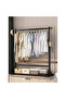 Black Wooden Coat Rack, Freestanding with Side Hooks, Thick Rod & Storage Shelf, 120×40×163 cm