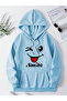 بغطاء رأس ، سترة رياضية مريحة ذات ملمس ناعم مع طباعة ابتسامة لطيفة في الأمام