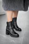 Katy Women's Studded Genuine Leather Heeled Boots Black - 5