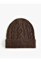 Folded Detailed Hair Braided Textured Knit Beanie