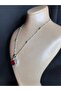 Silver Color Burgundy Stone Heart Model Ball Chain Steel Necklace - 4