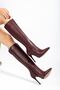 Ls-226 Burgundy Leather Zippered Elastic Thin High Heeled Women's Boots - 2