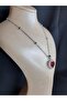 Silver Color Burgundy Stone Heart Model Ball Chain Steel Necklace - 3