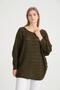Women's Khaki Italian Perforated Bat Sleeve Knitwear Sweater