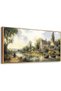 Large Vintage Countryside Canvas Wall Art with Outer Frame, Rustic Landscape Decor