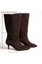 Brown Suede Genuine Leather Gusseted Women's Pointed Toe Boots - 3